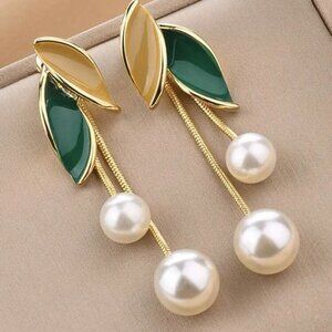 Classy 925 Silver Needle Faux Pearl Drop Earrings For Women